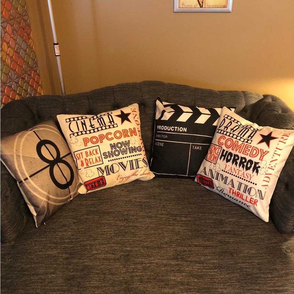 4 Pillow Covers (Only); Decorative; Retro Movie Themed; 100% Linen Blend; Zip - Picture 4 of 9